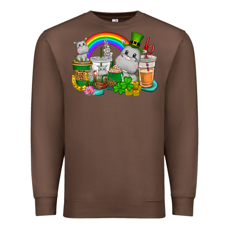 St. Patrick's Hippopotamus Coffee Cups Premium Sweatshirt by CowGirlArtShop | Teevron