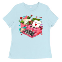 Baby Blue pink typewriter and letters Ladies Tee - AdoDesignShop