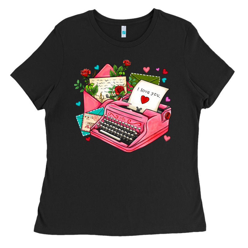 Pink Typewriter And Letters Ladies Tee by AdoDesignShop | Teevron