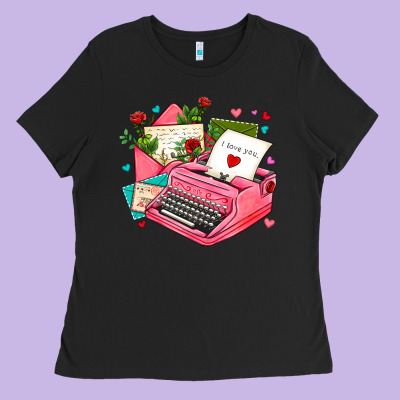 Pink Typewriter And Letters Ladies Tee Designed By Adodesignshop