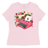 Bubblegum Pink pink typewriter and letters Ladies Tee - AdoDesignShop