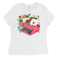 White pink typewriter and letters Ladies Tee - AdoDesignShop