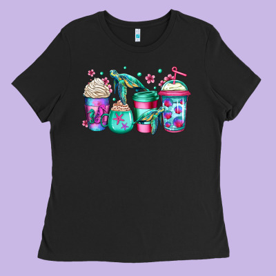 Turtle Coffee Cups Ladies Tee Designed By Jasminsmagicworld