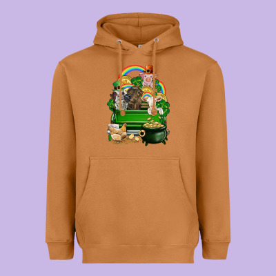 St. Patrick's Day Animal Truck Heavyweight Hoodie Designed By Cowgirlartshop