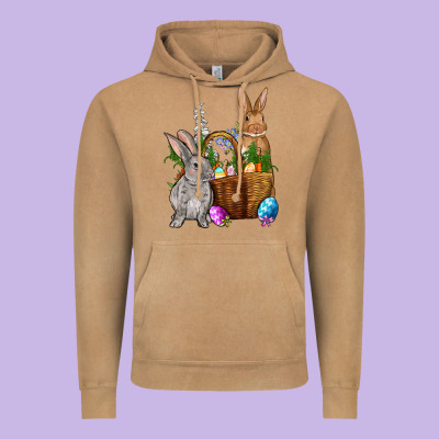 Bunnys Carrots Eggs With Basket Easter Vintage Hoodie Designed By Nancycooperartshop