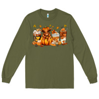 Army Green Fall Autumn cow pumpkin coffee cups Long Sleeve Tee - RanaPortraitStore