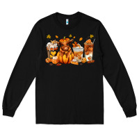 Black Fall Autumn cow pumpkin coffee cups Long Sleeve Tee - RanaPortraitStore