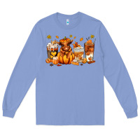 Colony Blue Fall Autumn cow pumpkin coffee cups Long Sleeve Tee - RanaPortraitStore