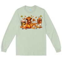 Matcha Fall Autumn cow pumpkin coffee cups Long Sleeve Tee - RanaPortraitStore