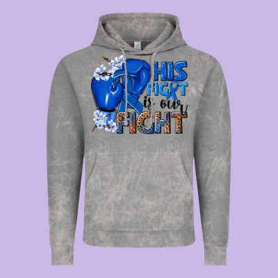 His Fight Is Our Fight Colon Cancer Blue Ribbon Vintage Hoodie Designed By Nancycooperartshop