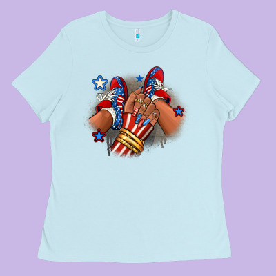 America Afro Girl Sneakers Ladies Tee Designed By Ranaportraitstore