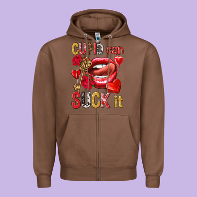 Cupid Can Suck It Valentine's Day Zipper Hoodie Designed By Howdyjamesfarm