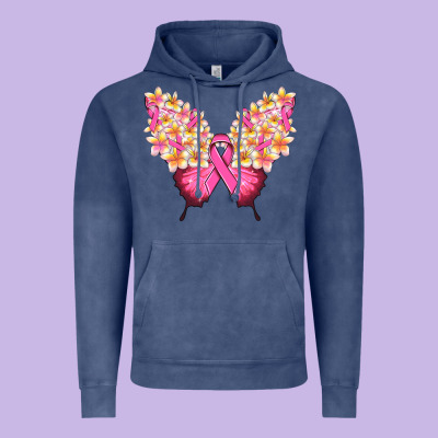 Pink Ribbon Breast Cancer Butterfly Vintage Hoodie Designed By Nancycooperartshop