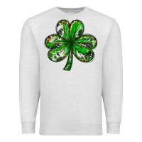 Oatmeal Heather Shamrock with leopard and cowhide St. Patricks day Premium Sweatshirt - HowdyJamesFarm
