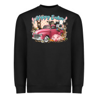 Black Happy Easter truck with Easter farm animals Heavyweight Sweatshirt - LillyAllenDesigns