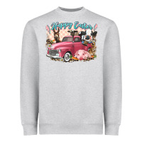 Heather Grey Happy Easter truck with Easter farm animals Heavyweight Sweatshirt - LillyAllenDesigns