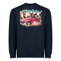 Navy Happy Easter truck with Easter farm animals Heavyweight Sweatshirt - LillyAllenDesigns