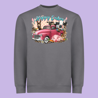 Happy Easter Truck With Easter Farm Animals Heavyweight Sweatshirt Designed By Lillyallendesigns