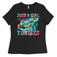 Black just a girl who loves turtles Ladies Tee - Jasminsmagicworld