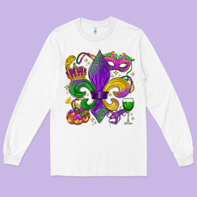 Mardi Gras Fleur De Lis Long Sleeve Tee Designed By Lillyallendesigns