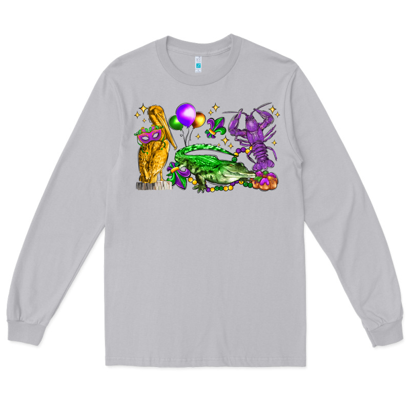 Mardi Gras Pelican Alligator And Crawfish Long Sleeve Tee by LillyAllenDesigns | Teevron
