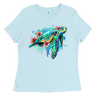 Baby Blue floral turtle Ladies Tee - Jasminsmagicworld