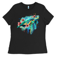 Black floral turtle Ladies Tee - Jasminsmagicworld