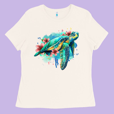 Floral Turtle Ladies Tee Designed By Jasminsmagicworld