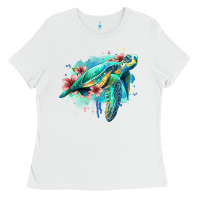 White floral turtle Ladies Tee - Jasminsmagicworld
