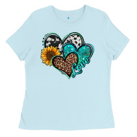 Baby Blue turquoise sunflower hearts Ladies Tee - Jasminsmagicworld