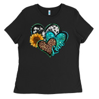 Black turquoise sunflower hearts Ladies Tee - Jasminsmagicworld