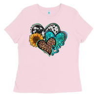 Bubblegum Pink turquoise sunflower hearts Ladies Tee - Jasminsmagicworld