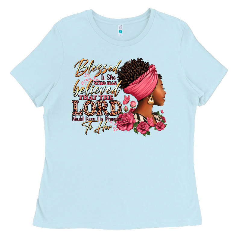Blessed Is She Who Has Believed Afro Woman Ladies Tee by RanaPortraitStore | Teevron