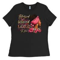 Black Blessed is she who has believed afro woman Ladies Tee - RanaPortraitStore