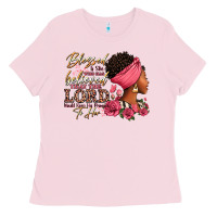Bubblegum Pink Blessed is she who has believed afro woman Ladies Tee - RanaPortraitStore