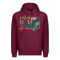 Burgundy coffee scrubs and rubber gloves Premium Hoodie - CowGirlArtShop