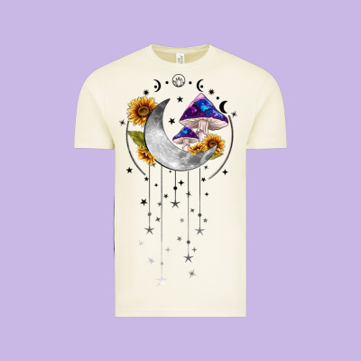 Moon And Mushrooms With Sunflower Vintage Tee Designed By Maliassmallbusiness