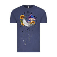 Vintage Denim moon and mushrooms with sunflower Vintage Tee - MaliasSmallBusiness