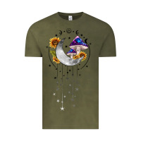 Vintage Olive moon and mushrooms with sunflower Vintage Tee - MaliasSmallBusiness