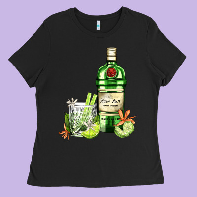 Gin Tonic Bottle And Cocktail Ladies Tee Designed By Adodesignshop