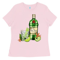 Bubblegum Pink gin tonic bottle and cocktail Ladies Tee - AdoDesignShop
