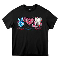 Black peace love dental Heavy Core Tee - AdoDesignShop