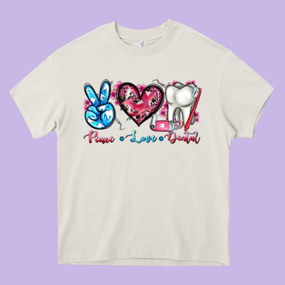 Peace Love Dental Heavy Core Tee Designed By Adodesignshop