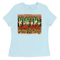Baby Blue GIN GLE Christmas gin bottles Ladies Tee - AdoDesignShop