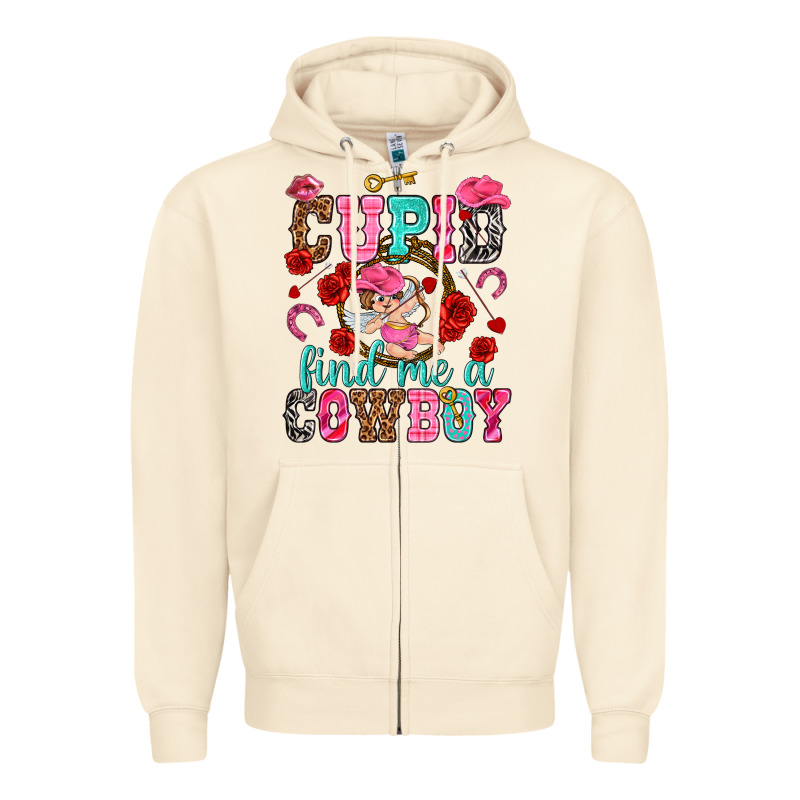 Cupid Find Me A Cowboy Valentine's Day Zipper Hoodie by HowdyJamesFarm | Teevron