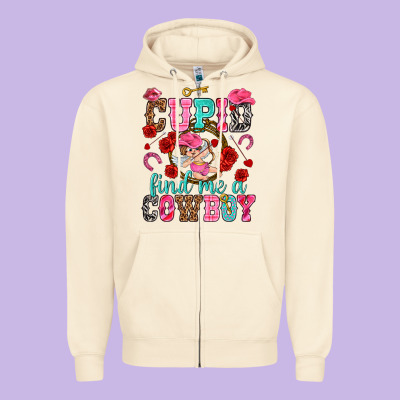 Cupid Find Me A Cowboy Valentine's Day Zipper Hoodie Designed By Howdyjamesfarm