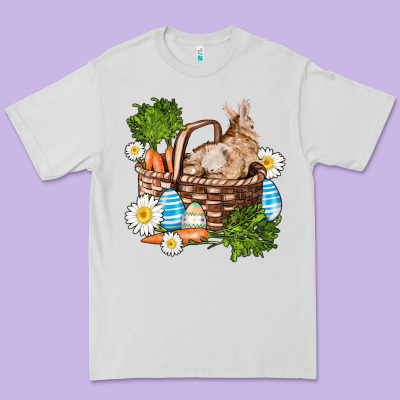 Easter Bunny In Basket Wıth Carrot And Eggs Premium Tee Designed By Adodesignshop