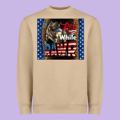 Western Red White Rawr Dinosaur Heavyweight Sweatshirt Designed By Lillyallendesigns