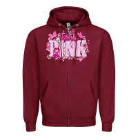 Burgundy Think pink Cancer Awareness Zipper Hoodie - HowdyJamesFarm