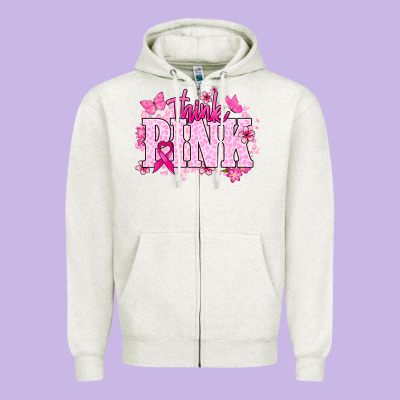 Think Pink Cancer Awareness Zipper Hoodie Designed By Howdyjamesfarm